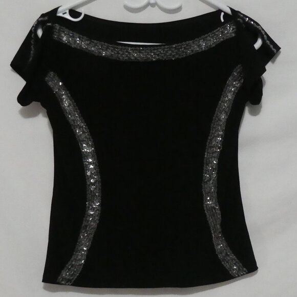 Black Off-Shoulder Top with Silver Detailing | small | Open Shoulders - Picture 1 of 15